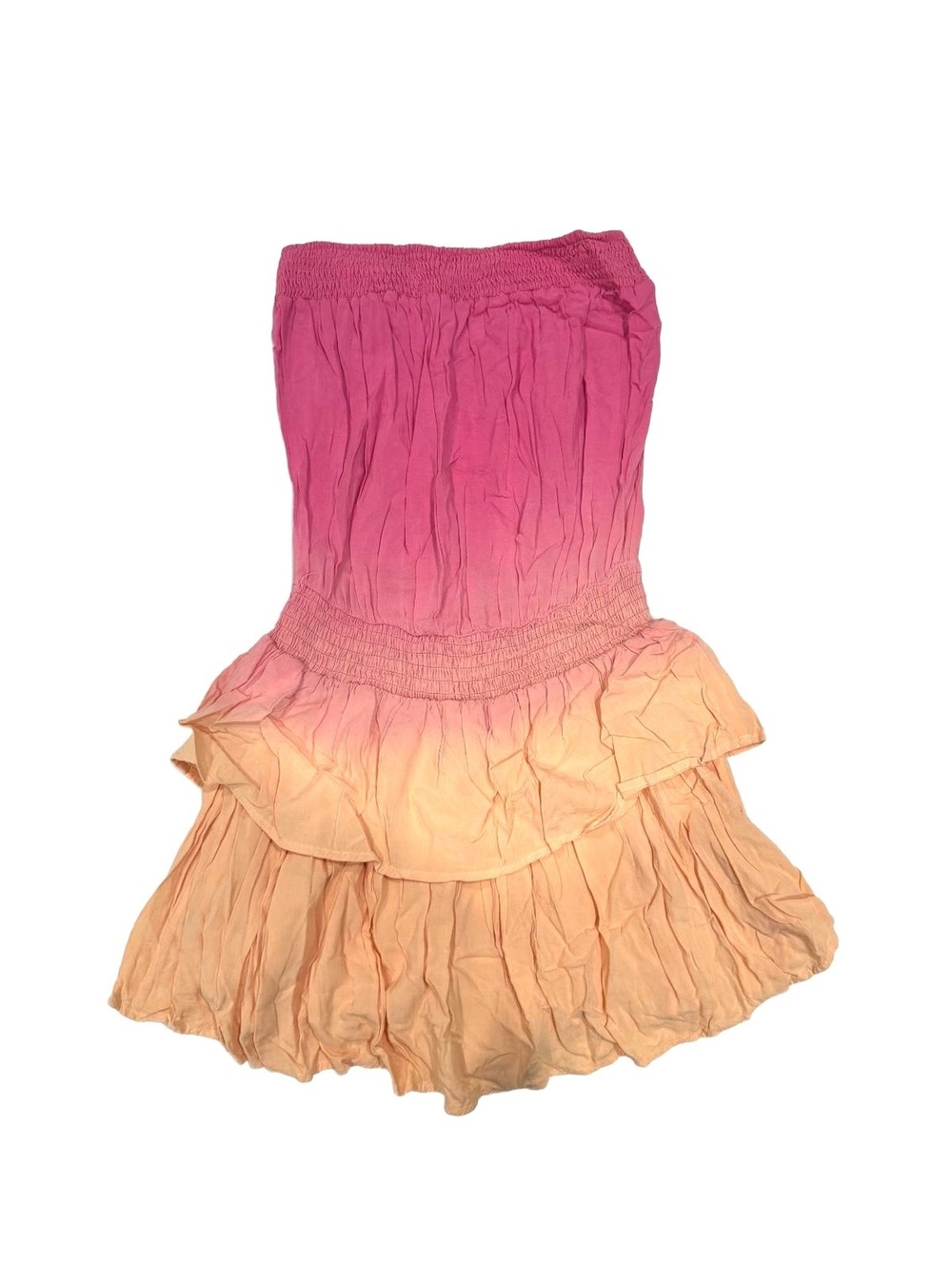 Mustard Seed Pink Orange Ombre Strapless Ruffle Romper Small